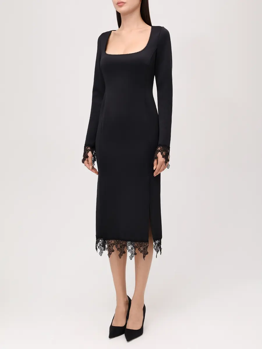 Платье с кружевом BLUMARINE 2A704AN0990 Черный  Фото 4