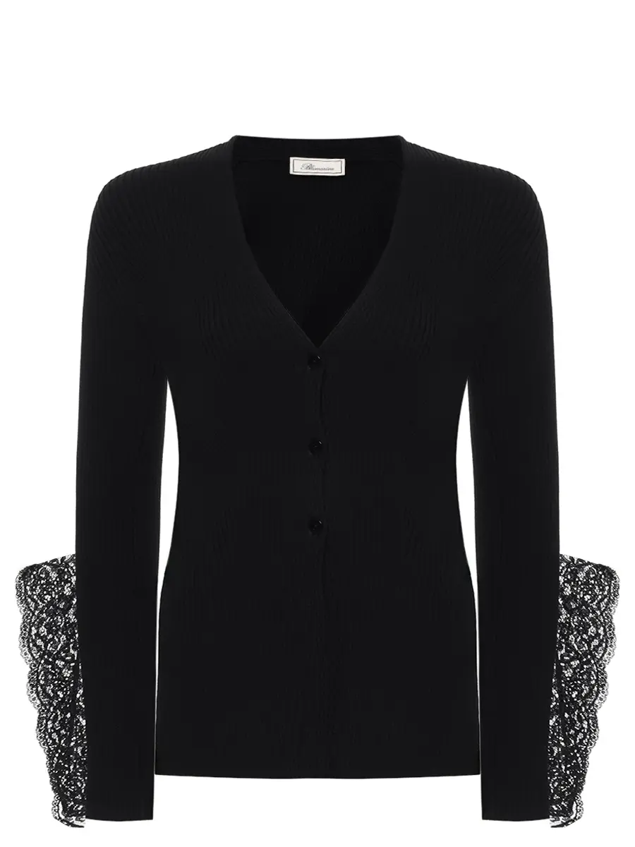 Кардиган из вискозы с кружевом BLUMARINE 2M622AN0990 Черный 