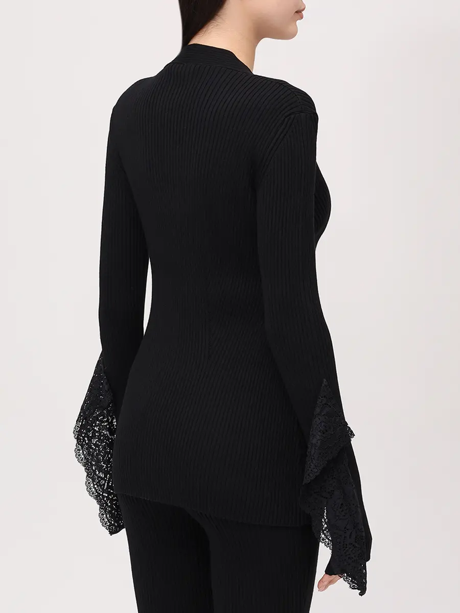 Кардиган из вискозы с кружевом BLUMARINE 2M622AN0990 Черный  Фото 3
