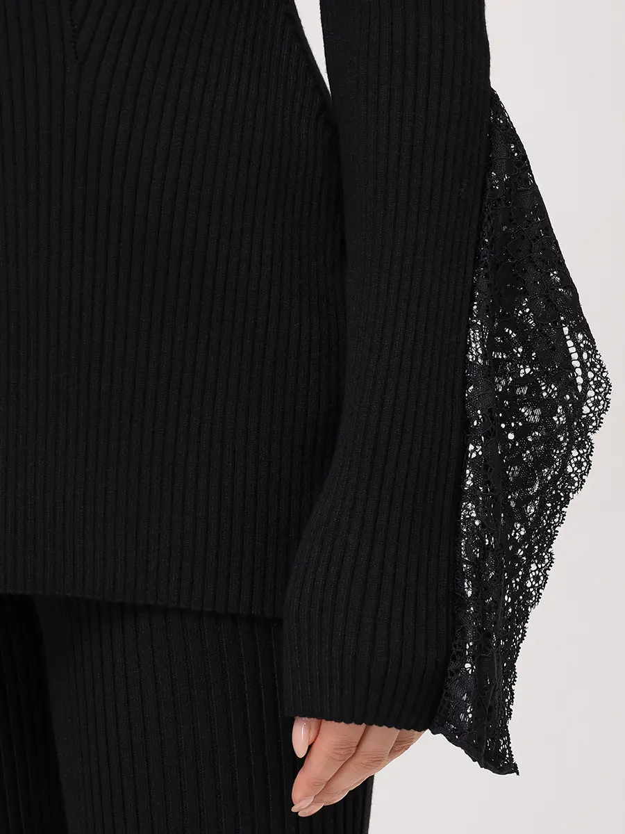 Кардиган из вискозы с кружевом BLUMARINE 2M622AN0990 Черный  Фото 5