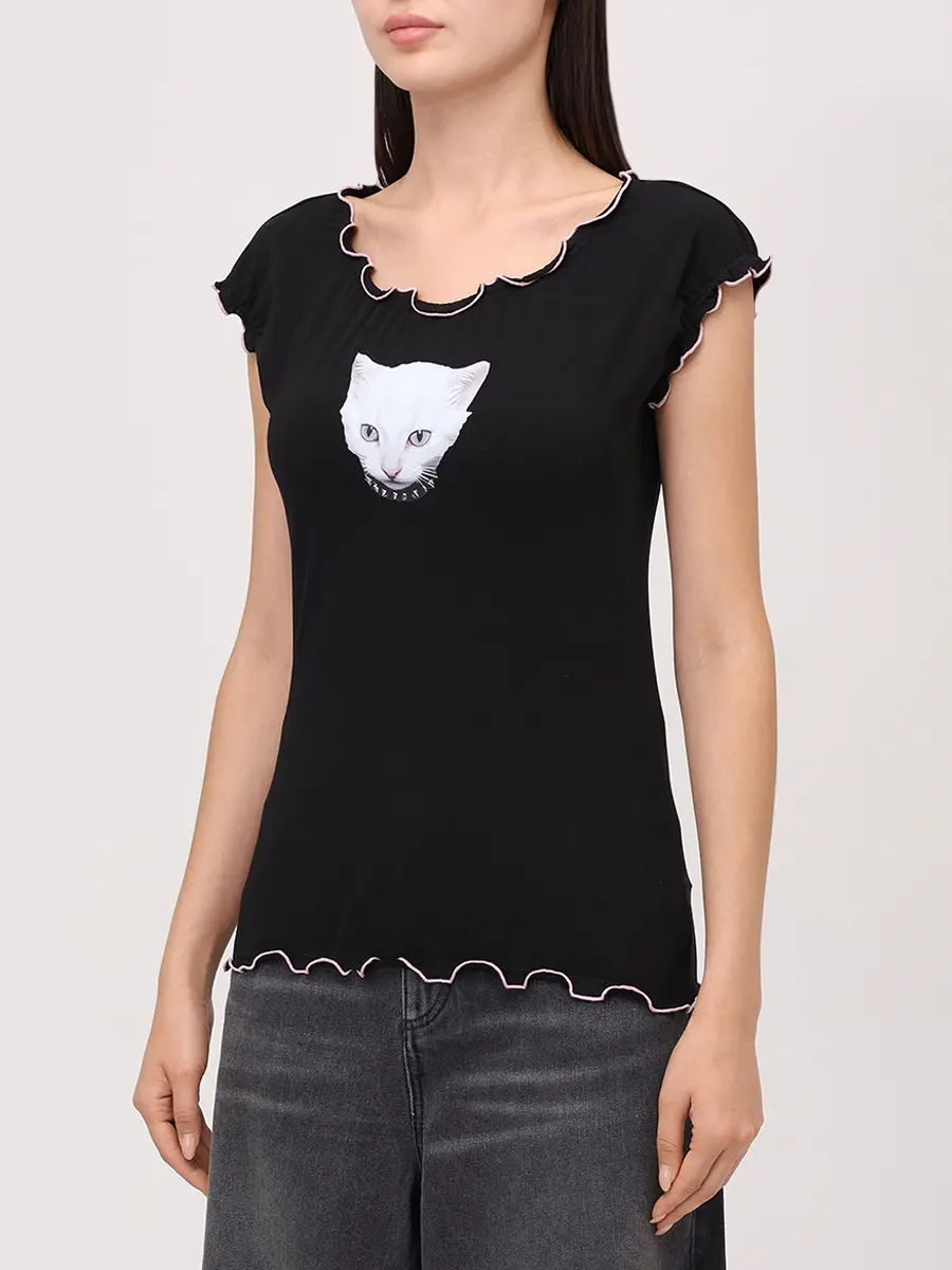 Футболка хлопковая BLUMARINE 2T117AC9913 Черный  Фото 4