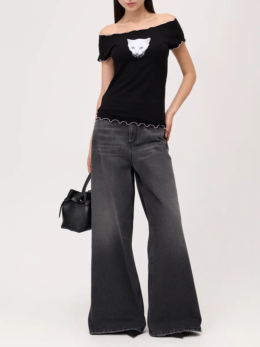 Футболка хлопковая BLUMARINE 2T117AC9913 Черный  Фото 2