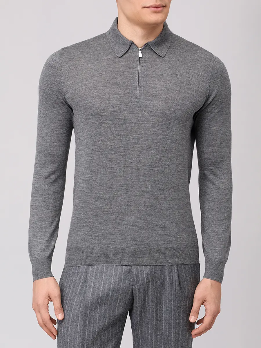 Поло из шерсти и шелка BARBA NAPOLI BU 7000/25245/1319057537/0071 Серый  Фото 4
