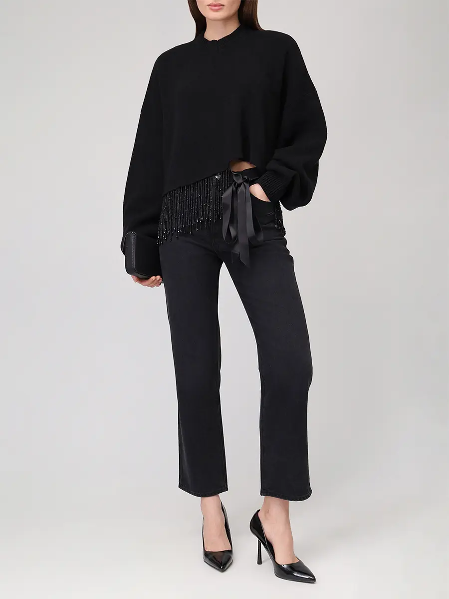 Джемпер из шерсти и шелка ALBERTA FERRETTI A090166010555 Черный  Фото 2