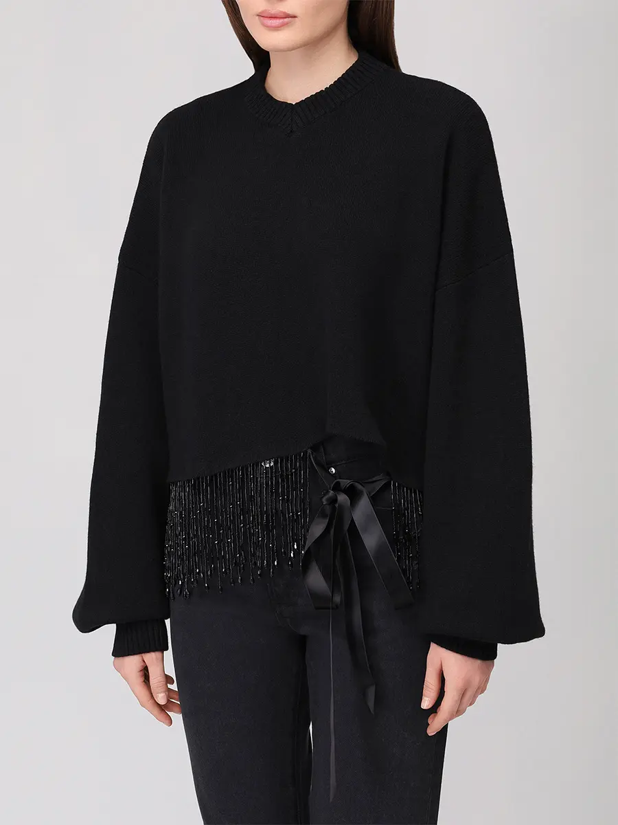 Джемпер из шерсти и шелка ALBERTA FERRETTI A090166010555 Черный  Фото 4