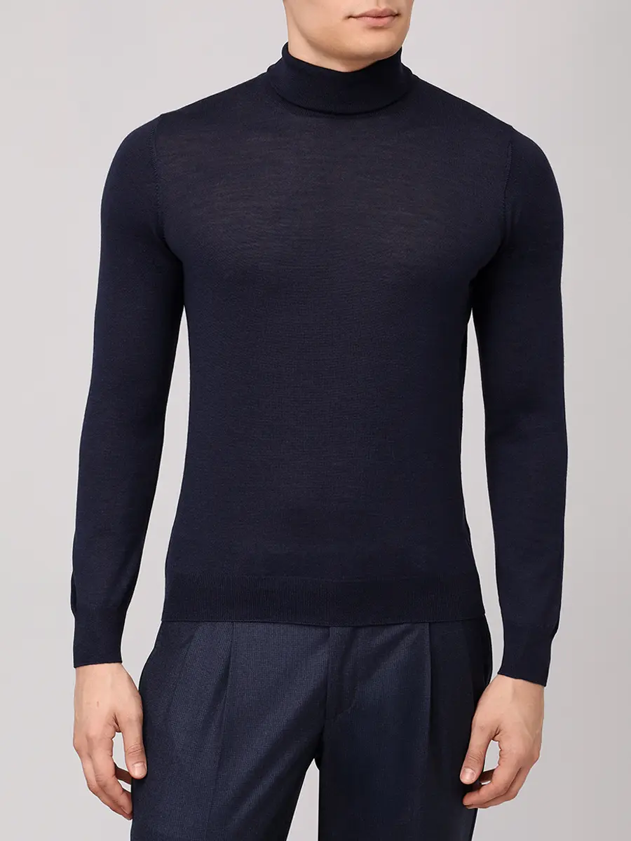 Водолазка из шерсти и шелка BARBA NAPOLI BU 7000/25247/1319057531/0598 Темно- Синий  Фото 4