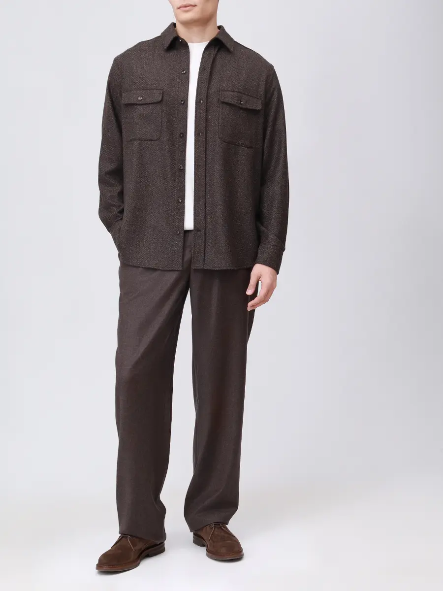 Рубашка Regular Fit шерстяная AGNONA TD10U5U-U1151U-650 Коричневый  Фото 2