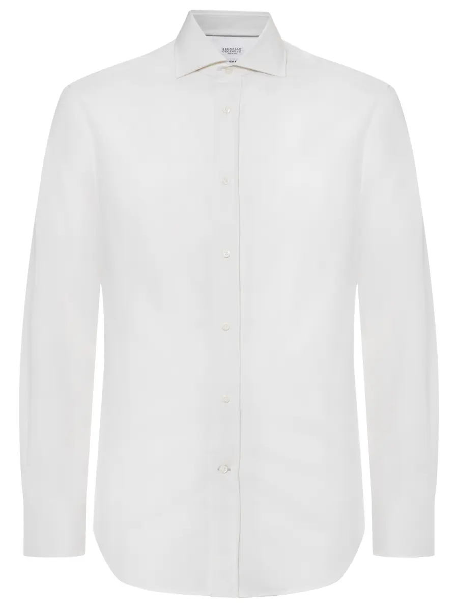Рубашка Slim Fit шерстяная BRUNELLO CUCINELLI MM6961718 C001 Кремовый 