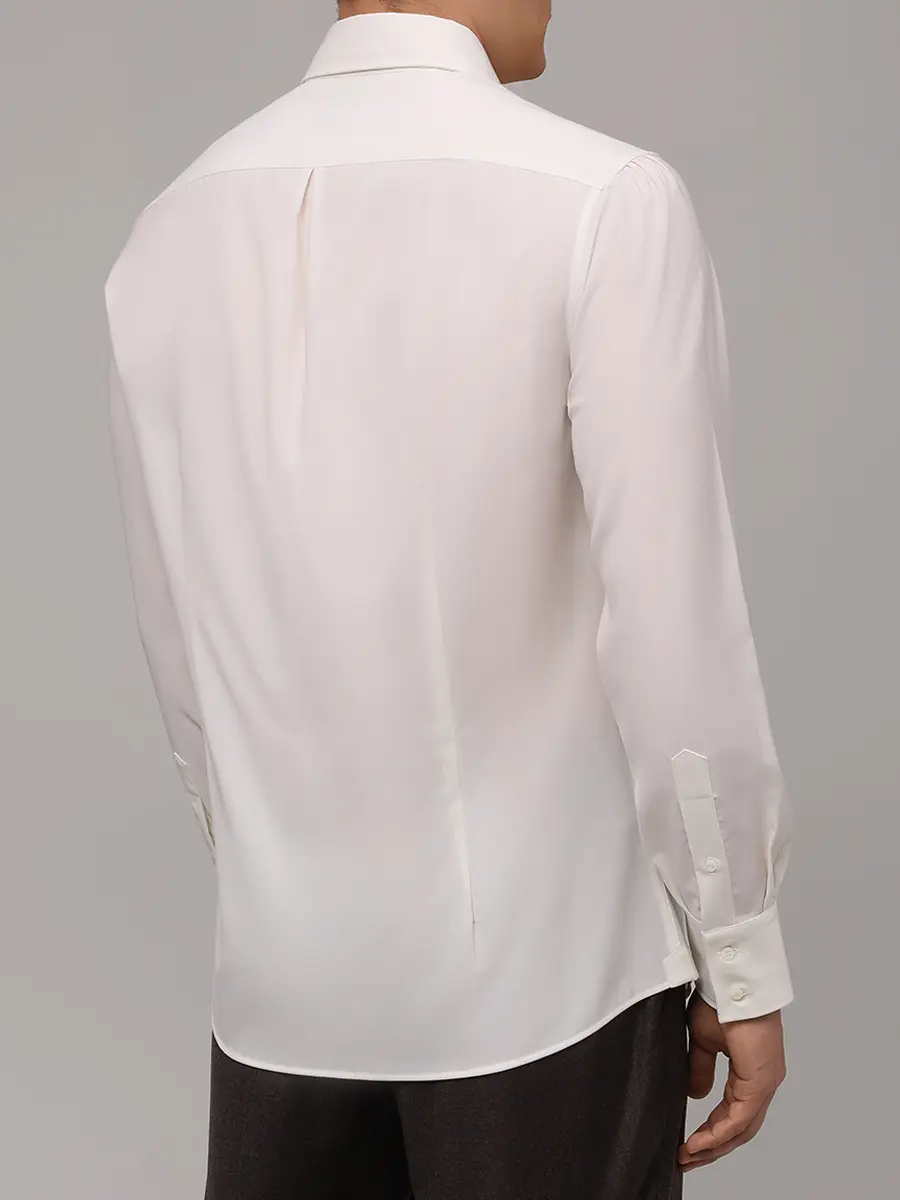 Рубашка Slim Fit шерстяная BRUNELLO CUCINELLI MM6961718 C001 Кремовый  Фото 3