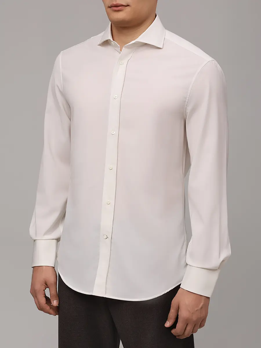 Рубашка Slim Fit шерстяная BRUNELLO CUCINELLI MM6961718 C001 Кремовый  Фото 4