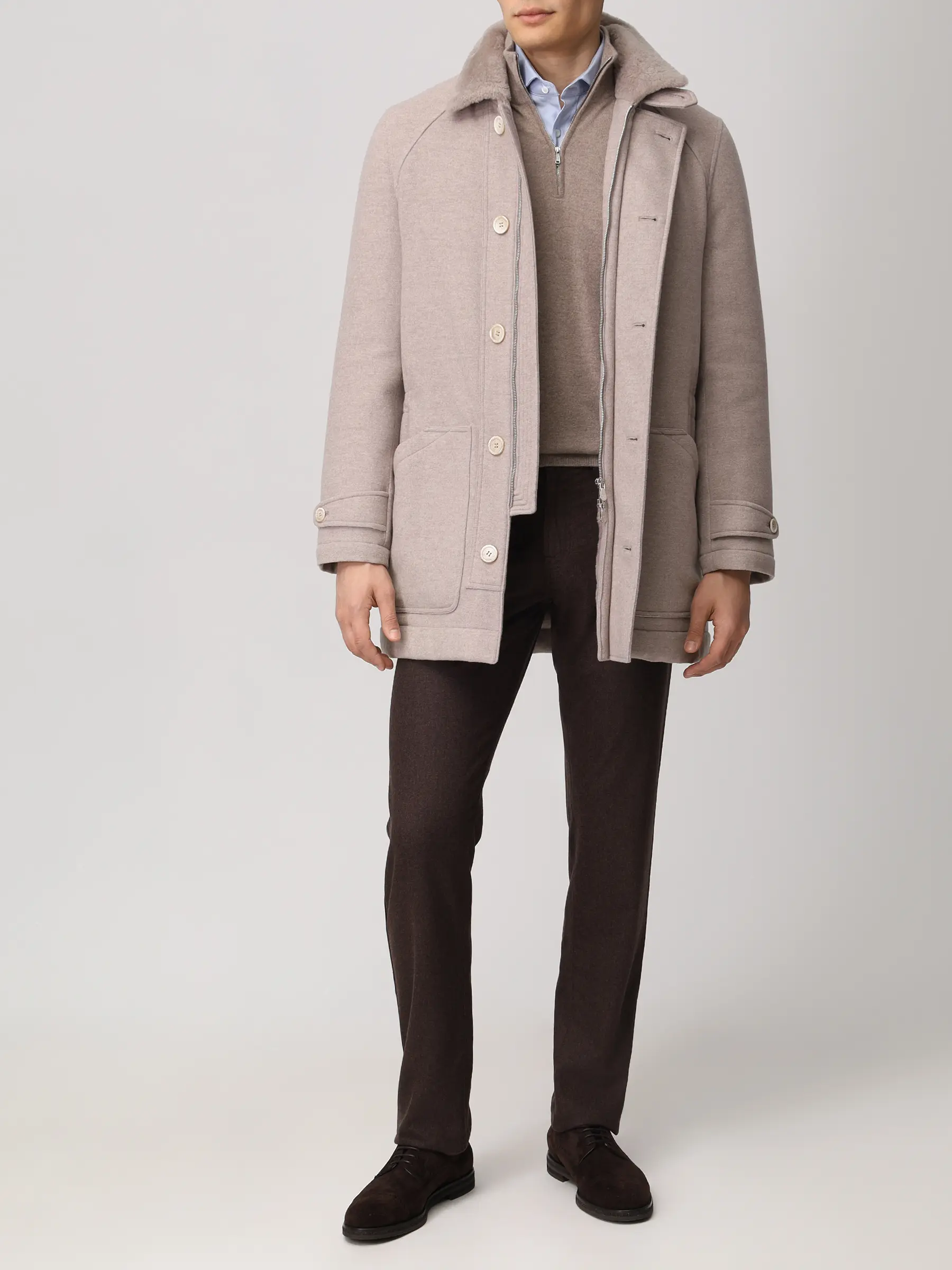 Рубашка Slim Fit из шерсти BRUNELLO CUCINELLI MY6431718 C008 Голубой  Фото 2