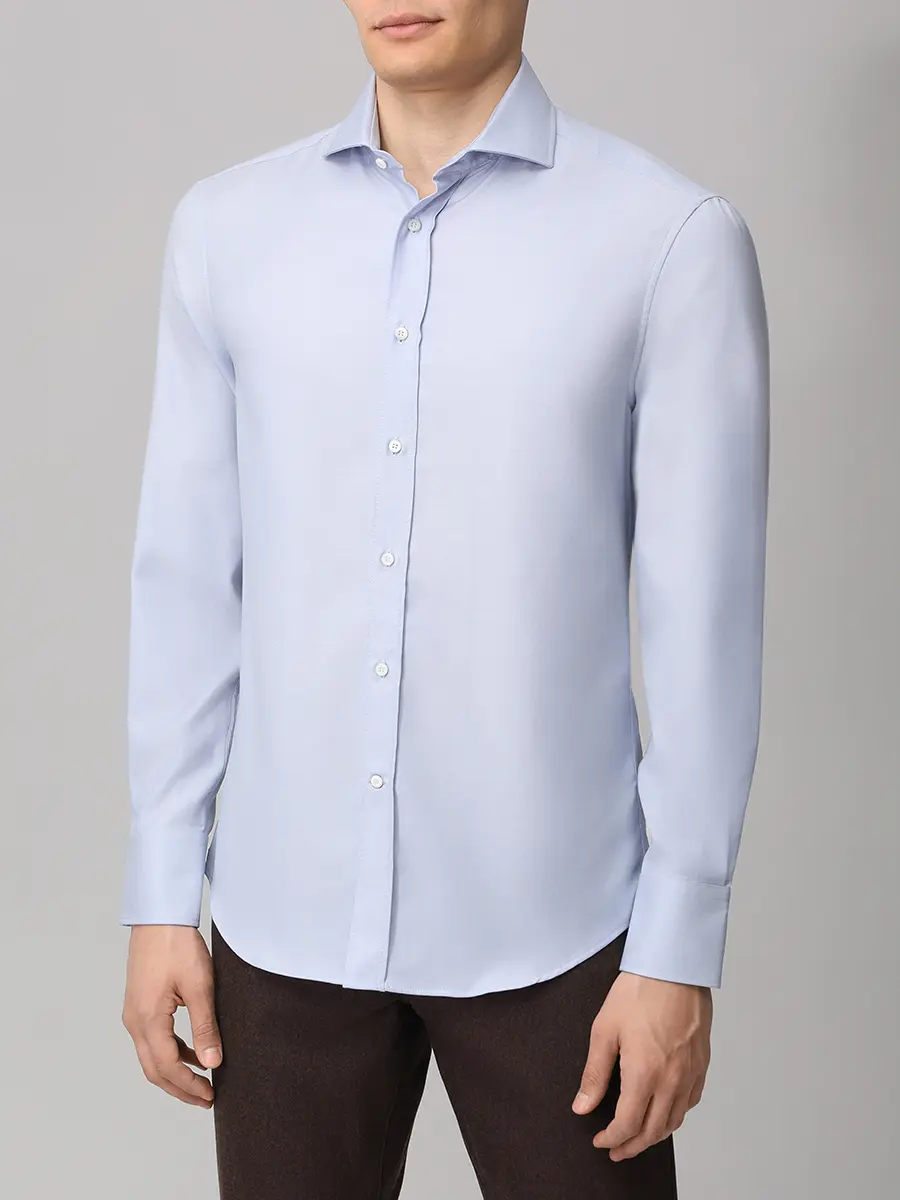 Рубашка Slim Fit из шерсти BRUNELLO CUCINELLI MY6431718 C008 Голубой  Фото 4