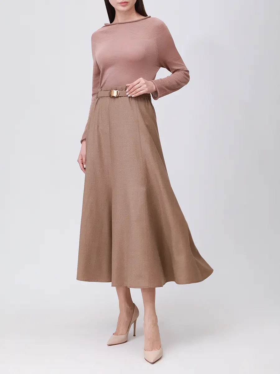 Юбка шерстяная AGNONA TG1008U-U1142U-M23 Бежевый  Фото 2