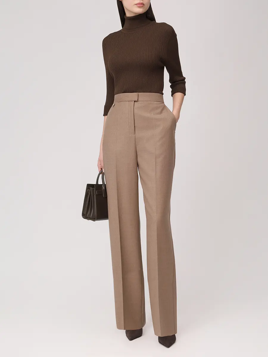Брюки шерстяные AGNONA T70907U-U1142U-M23 Коричневый  Фото 2