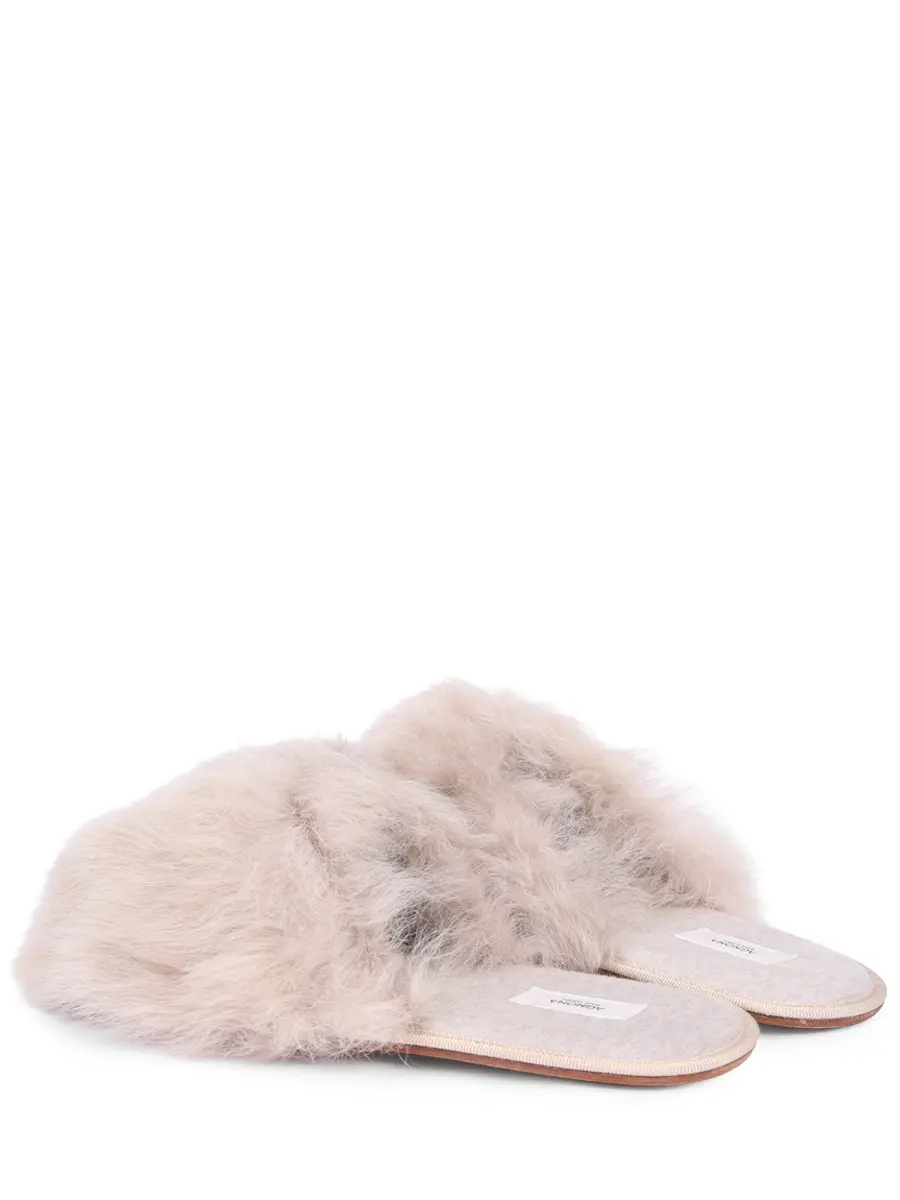 Тапочки из кашемира и меха AGNONA HI1001U-U7045U-N42 Бежевый  Фото 4