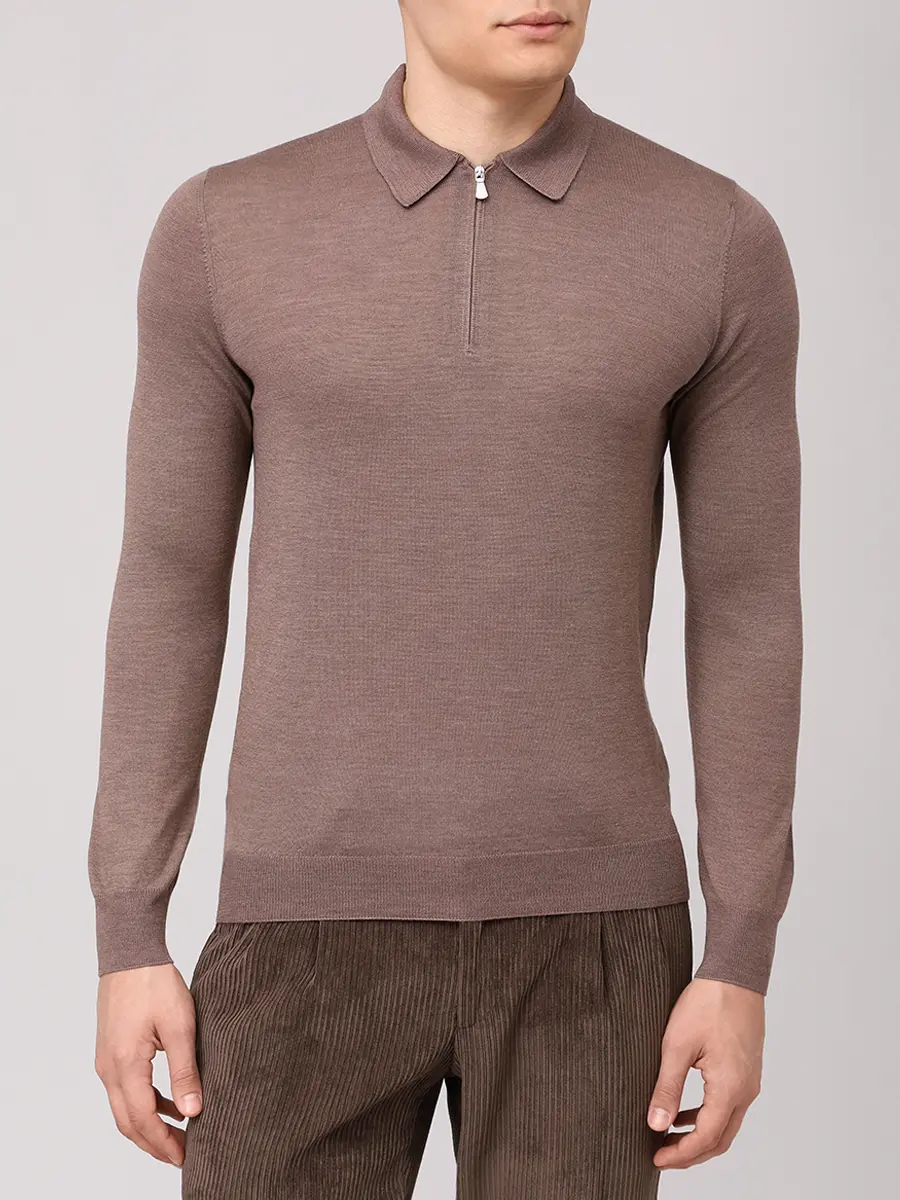 Поло из шерсти и шелка BARBA NAPOLI BU 7000/25245/1319057537/0123 Коричневый  Фото 4