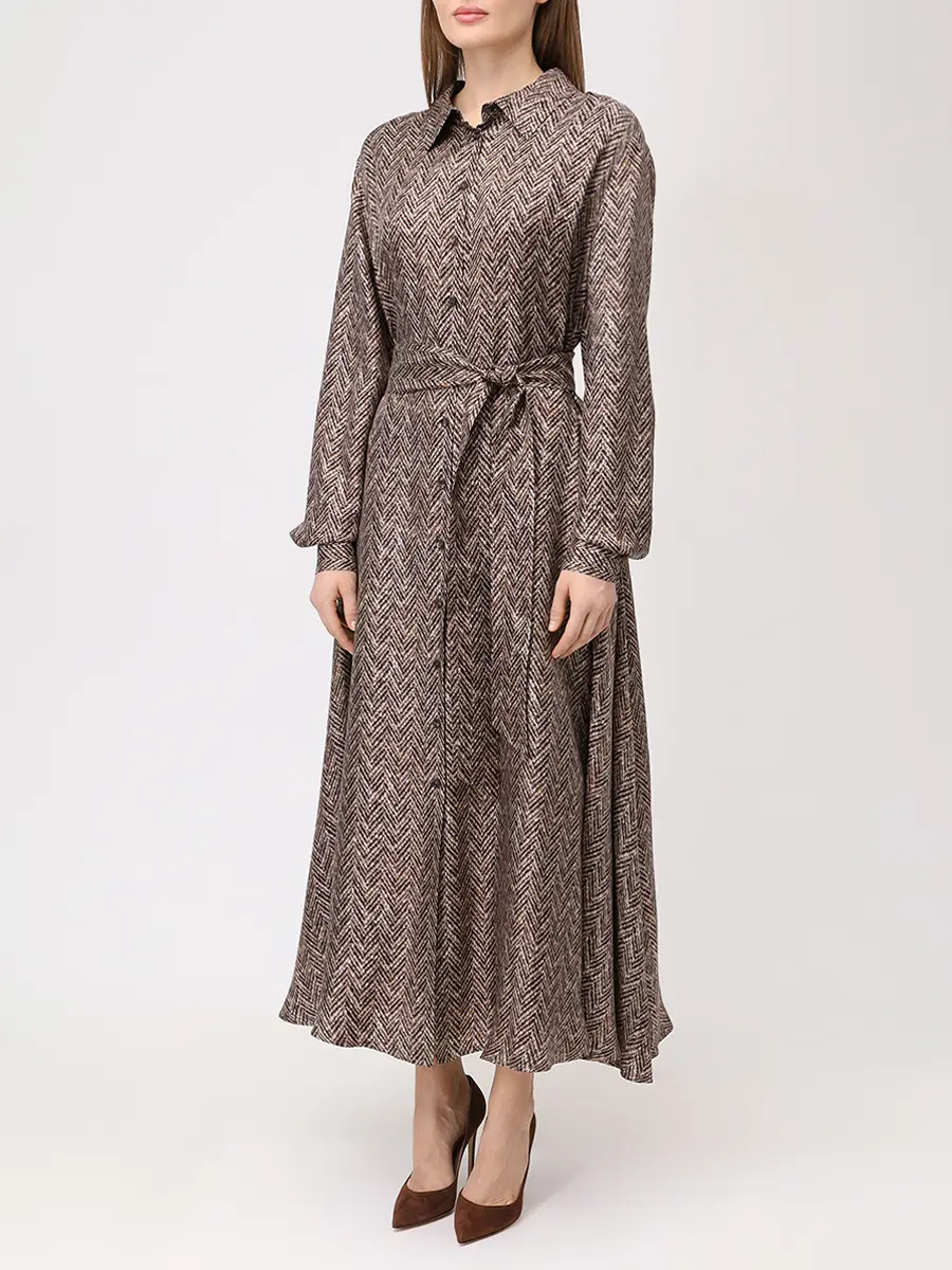 Платье шелковое KITON D54318K053G02001 Коричневый  Фото 4