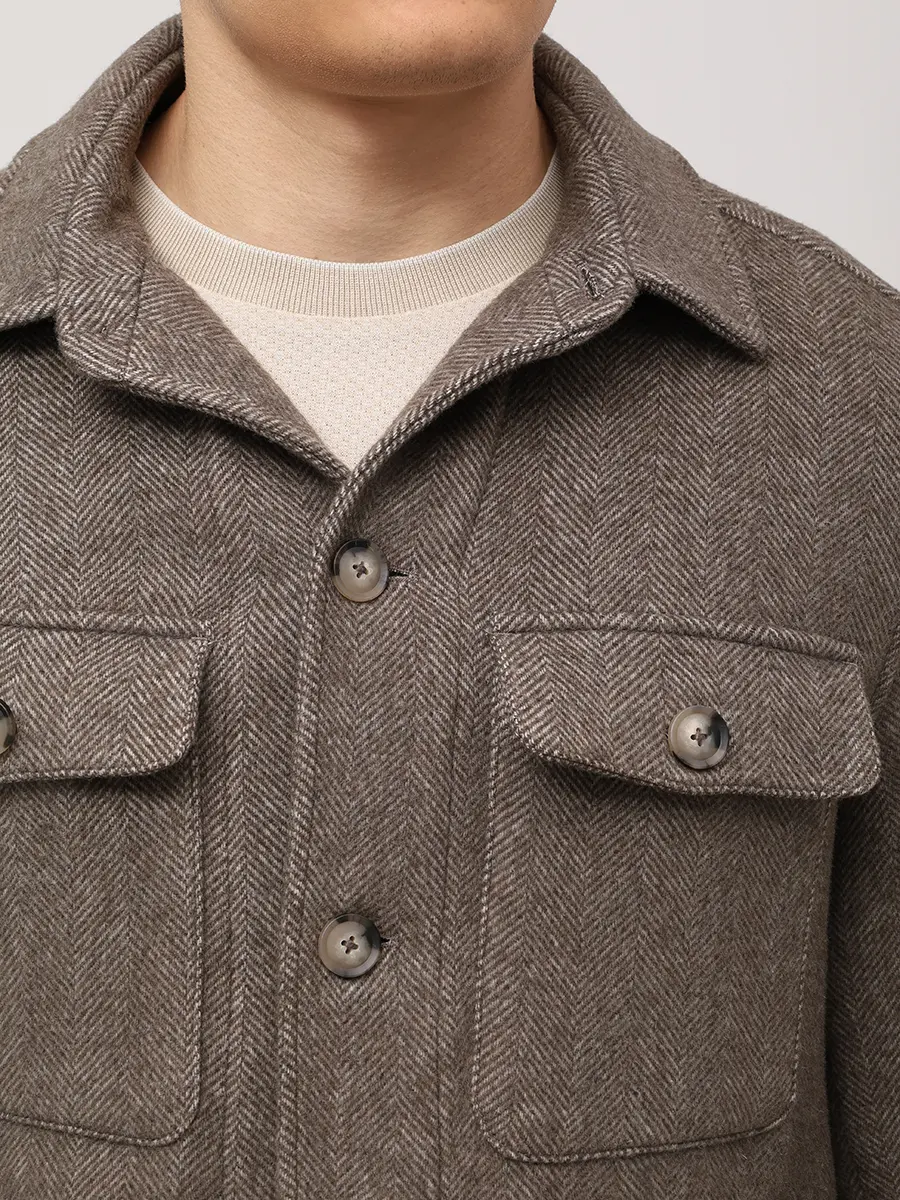 Рубашка Relaxed Fit из шерсти и лиоцелла BOSS 50551691/245 Коричневый  Фото 5