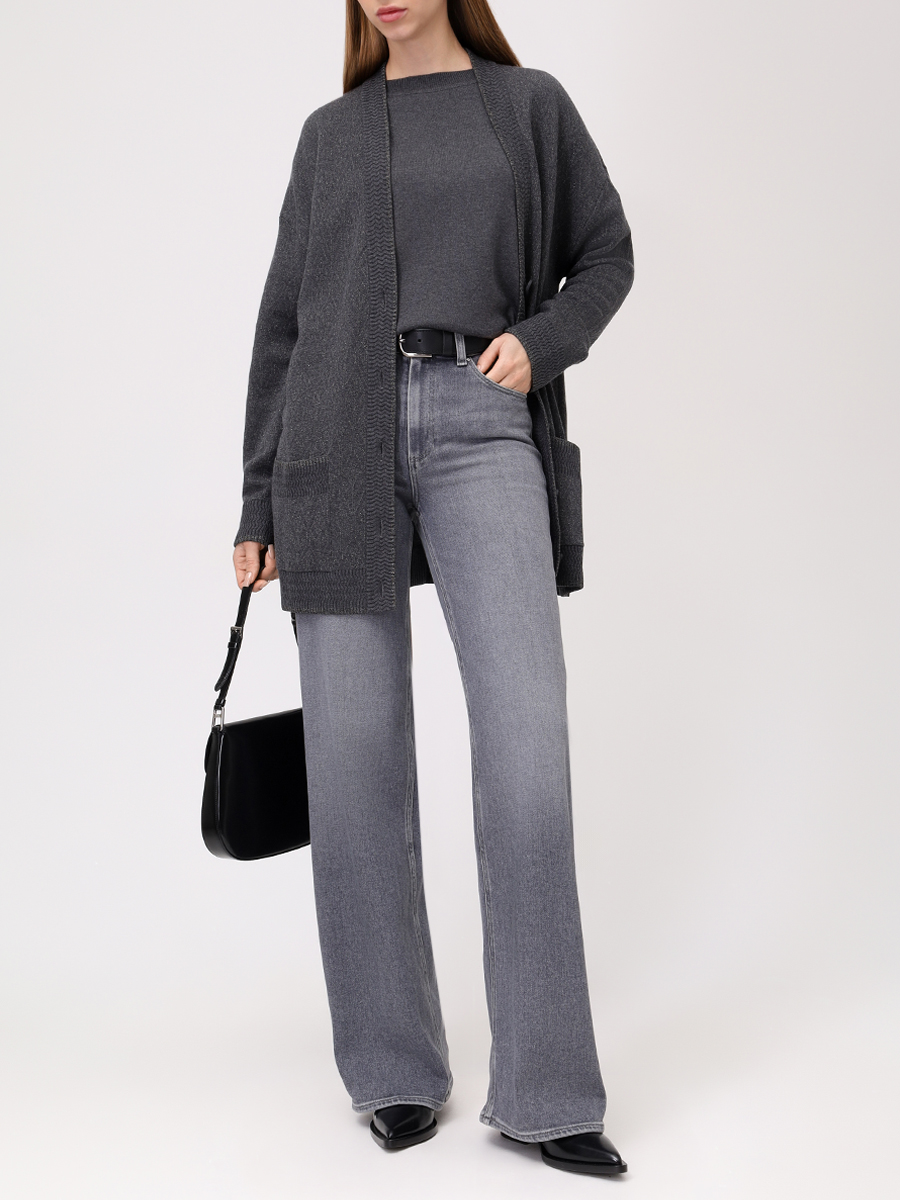 Кардиган из шелка и кашемира FREE AGE W26.CR106M.6039.991 Темно- Серый  Фото 2