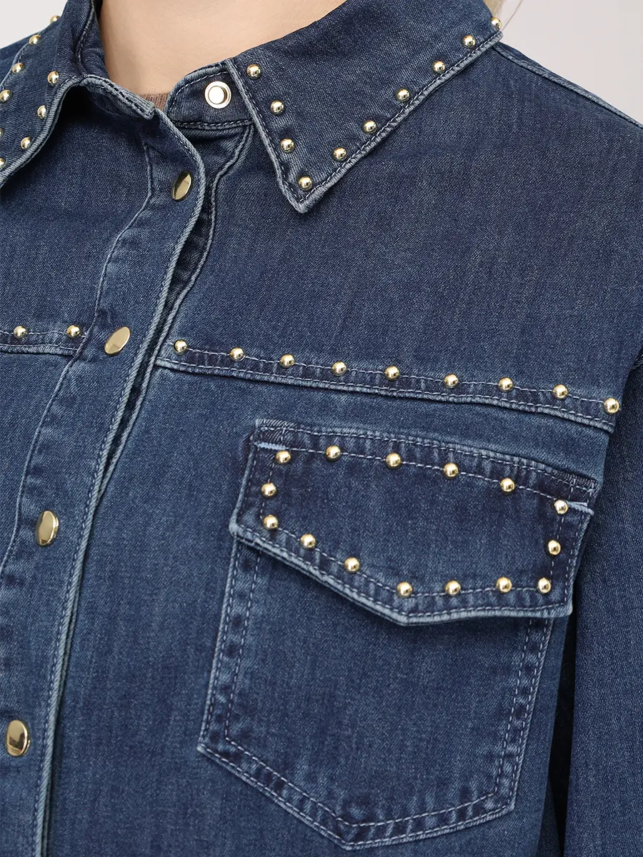 Рубашка джинсовая ELENA MIRO 5406P126XJ34 Синий  Фото 5