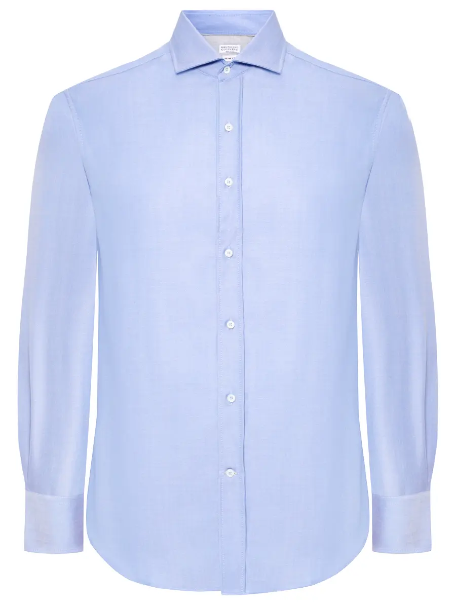 Рубашка Slim Fit шерстяная BRUNELLO CUCINELLI MY6431718 C010 Голубой 