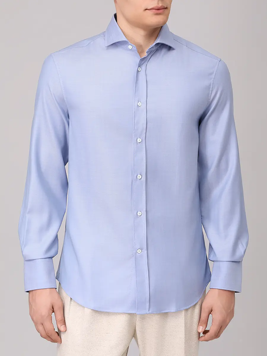 Рубашка Slim Fit шерстяная BRUNELLO CUCINELLI MY6431718 C010 Голубой  Фото 4