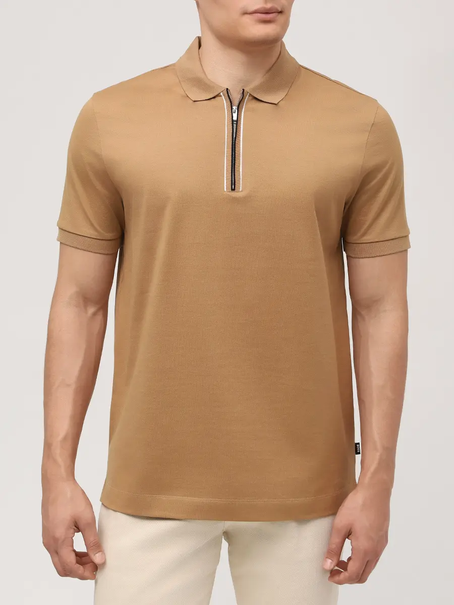 Поло хлопковое BOSS 50543880/260 Бежевый  Фото 4