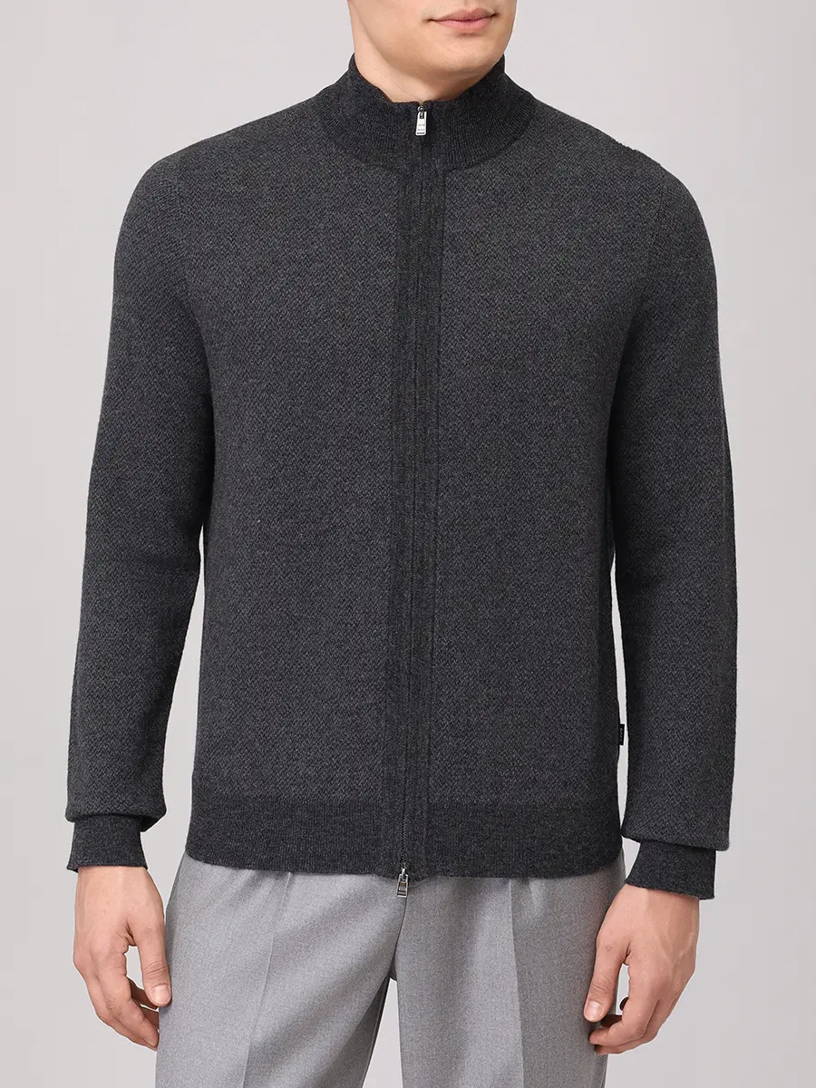 Кардиган из шерсти и хлопка BOSS 50549950/001 Серый  Фото 4