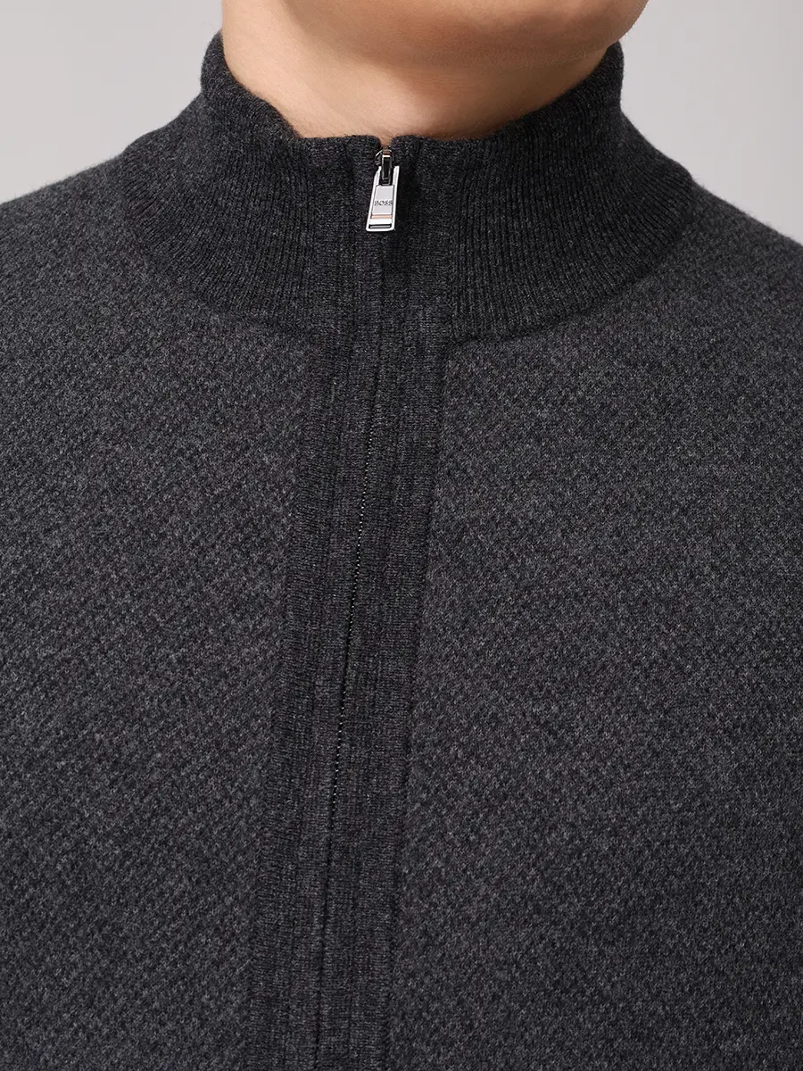 Кардиган из шерсти и хлопка BOSS 50549950/001 Серый  Фото 5
