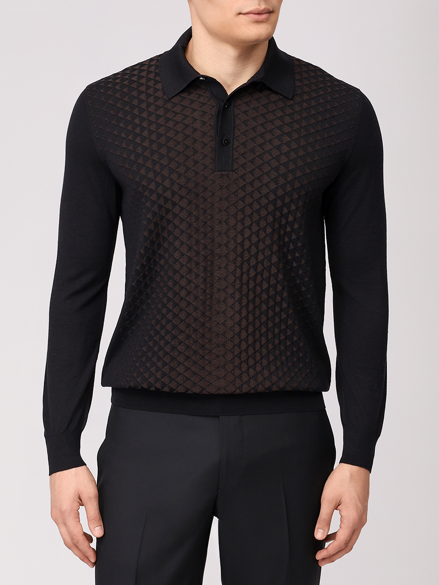 

Поло из шерсти и шелка, Черный, 902505/002531/1000