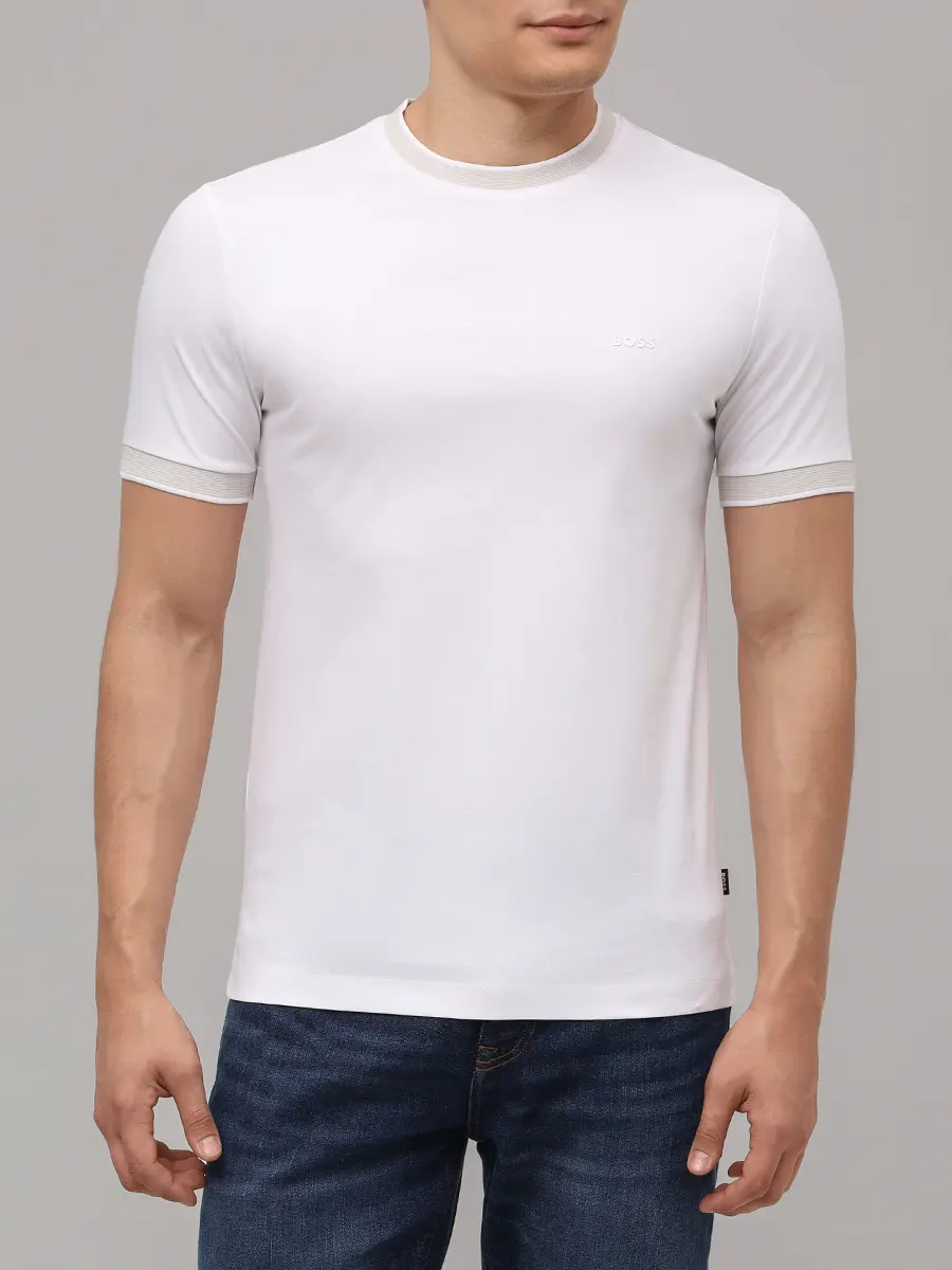 Футболка Slim Fit хлопковая BOSS 50543858/100 Белый  Фото 4