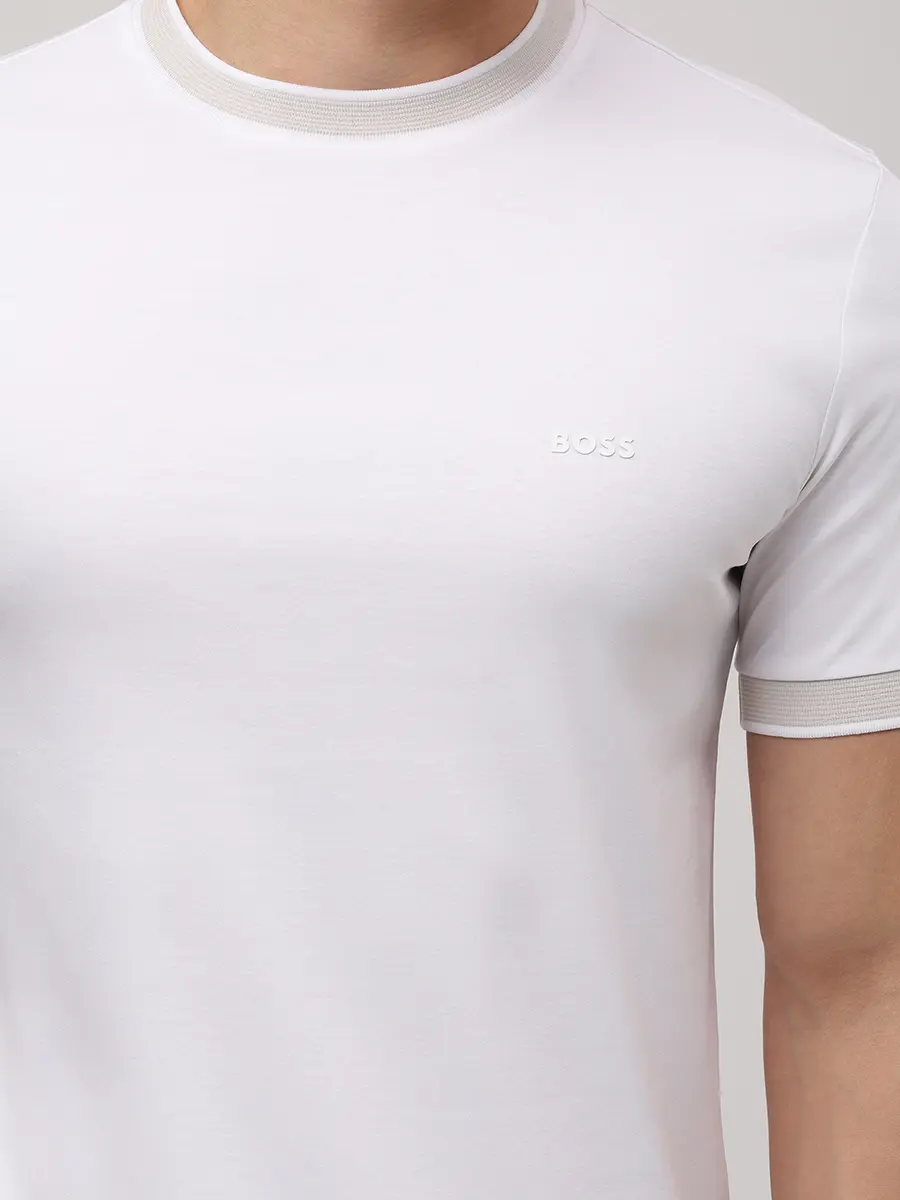 Футболка Slim Fit хлопковая BOSS 50543858/100 Белый  Фото 5
