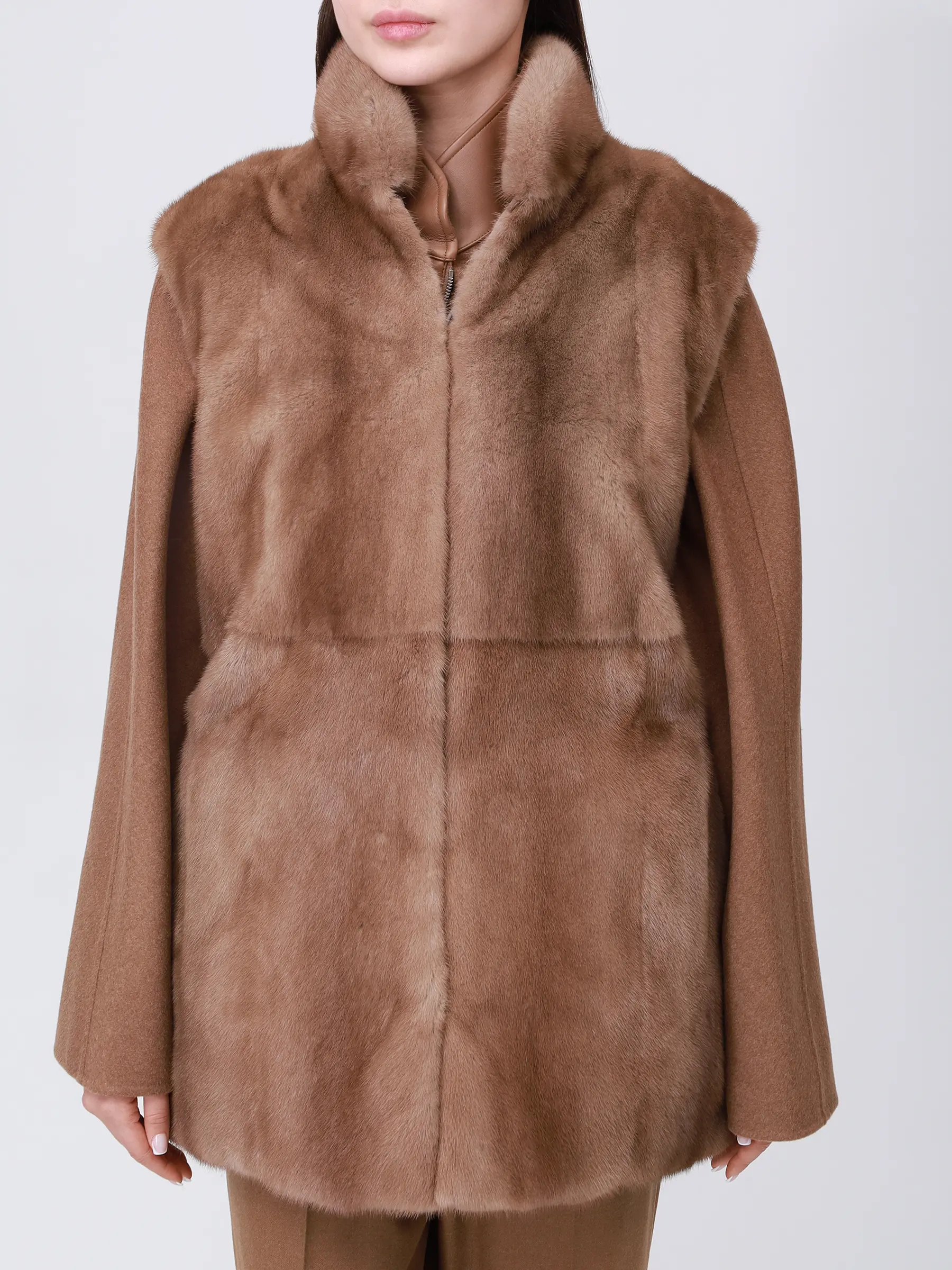 

Парка шерстяная с мехом норки, Бежевый, D60583AK0584G01