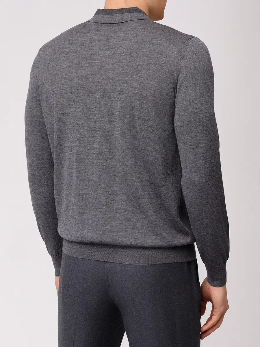 Поло из шерсти и шелка BERTOLO LUXURY MENSWEAR 902477/002517/0445 Серый  Фото 3