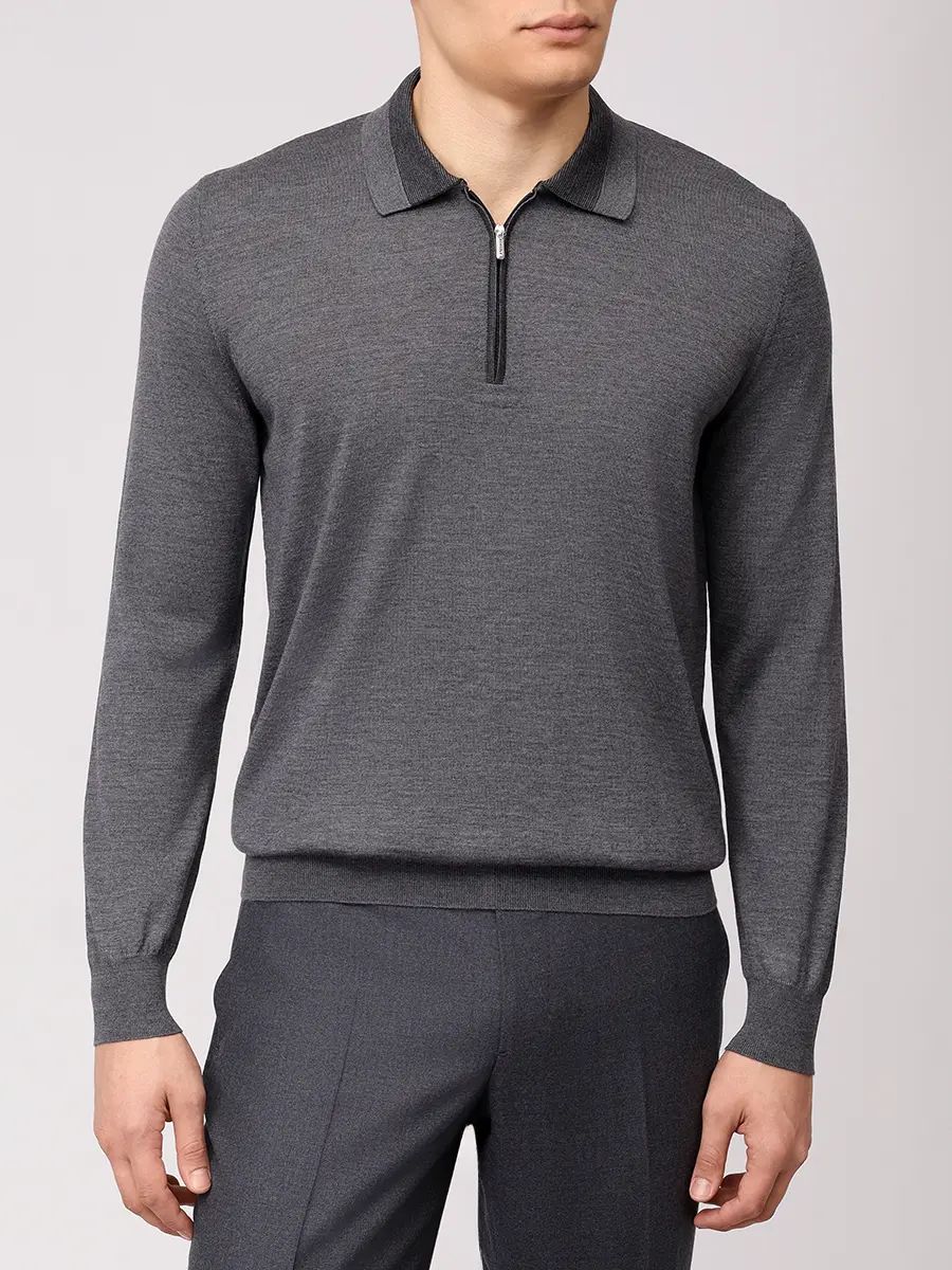Поло из шерсти и шелка BERTOLO LUXURY MENSWEAR 902477/002517/0445 Серый  Фото 4