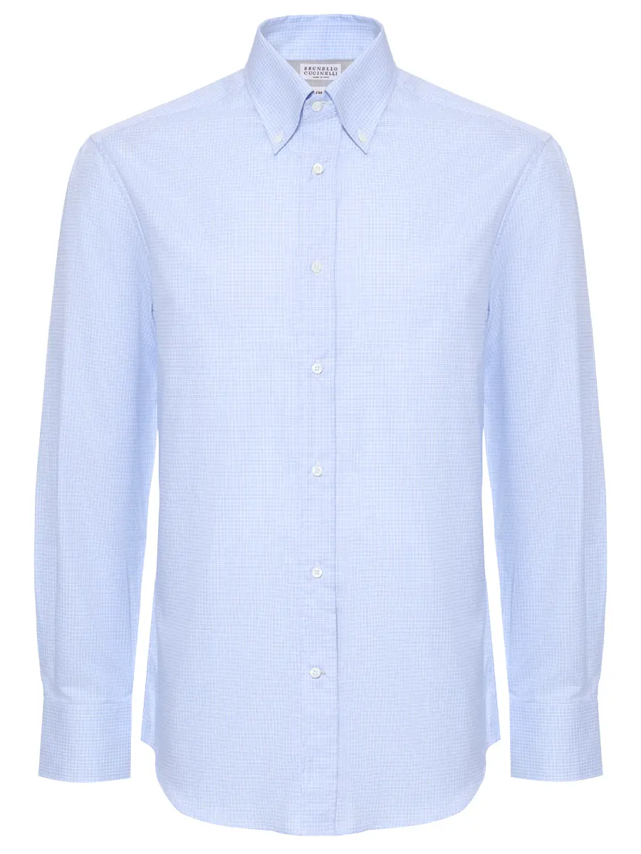 Рубашка Slim Fit хлопковая BRUNELLO CUCINELLI MY6461716 C013 Голубой 