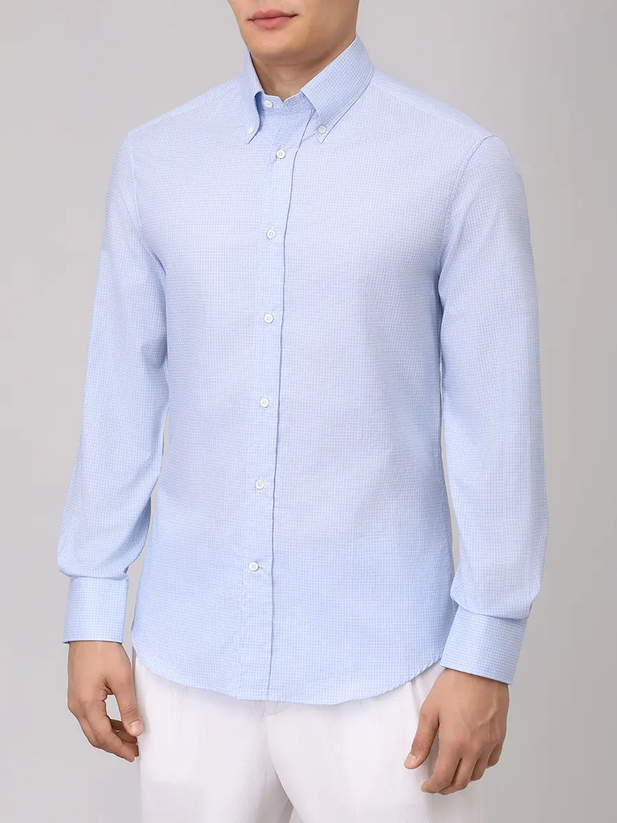 Рубашка Slim Fit хлопковая BRUNELLO CUCINELLI MY6461716 C013 Голубой  Фото 4