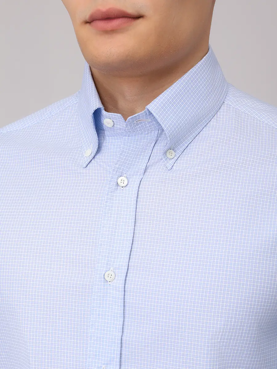 Рубашка Slim Fit хлопковая BRUNELLO CUCINELLI MY6461716 C013 Голубой  Фото 5