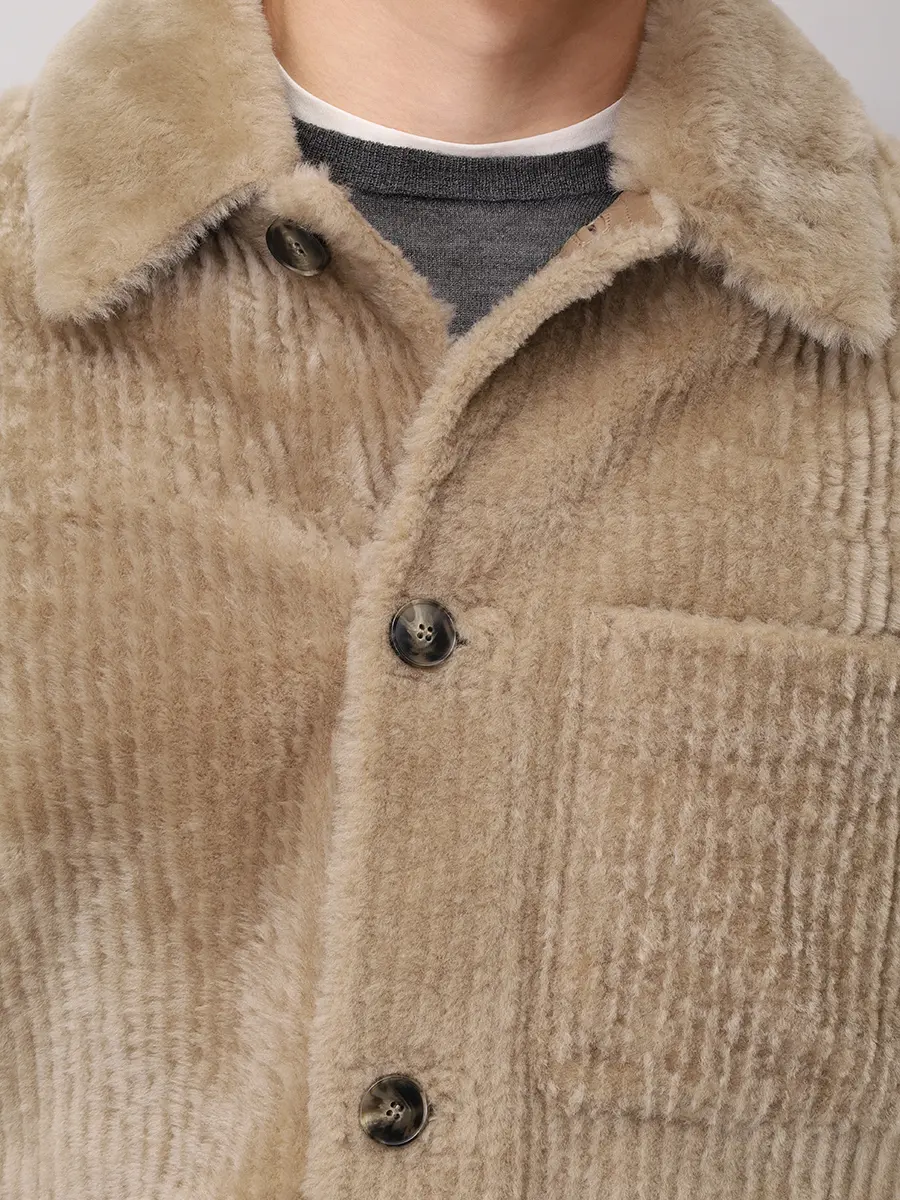 Куртка из овчины YVES SALOMON 26W26WHV60275MECO Бежевый  Фото 5