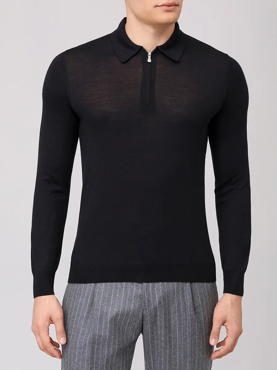 Поло из шерсти и шелка BARBA NAPOLI BU 7000/25245/1319057537/0099 Черный  Фото 4