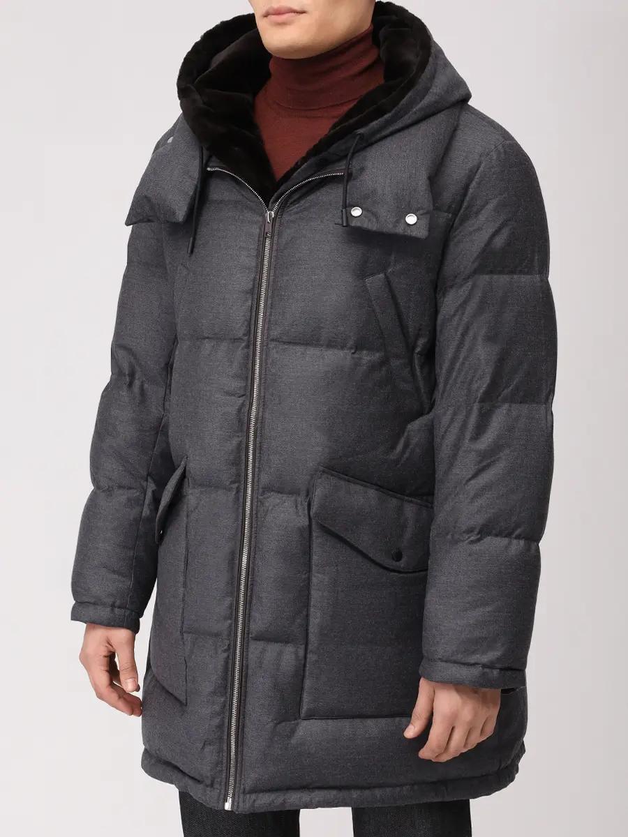 Пуховик стеганый YVES SALOMON 26W26WHM01294LSVE B0232 Серый  Фото 4