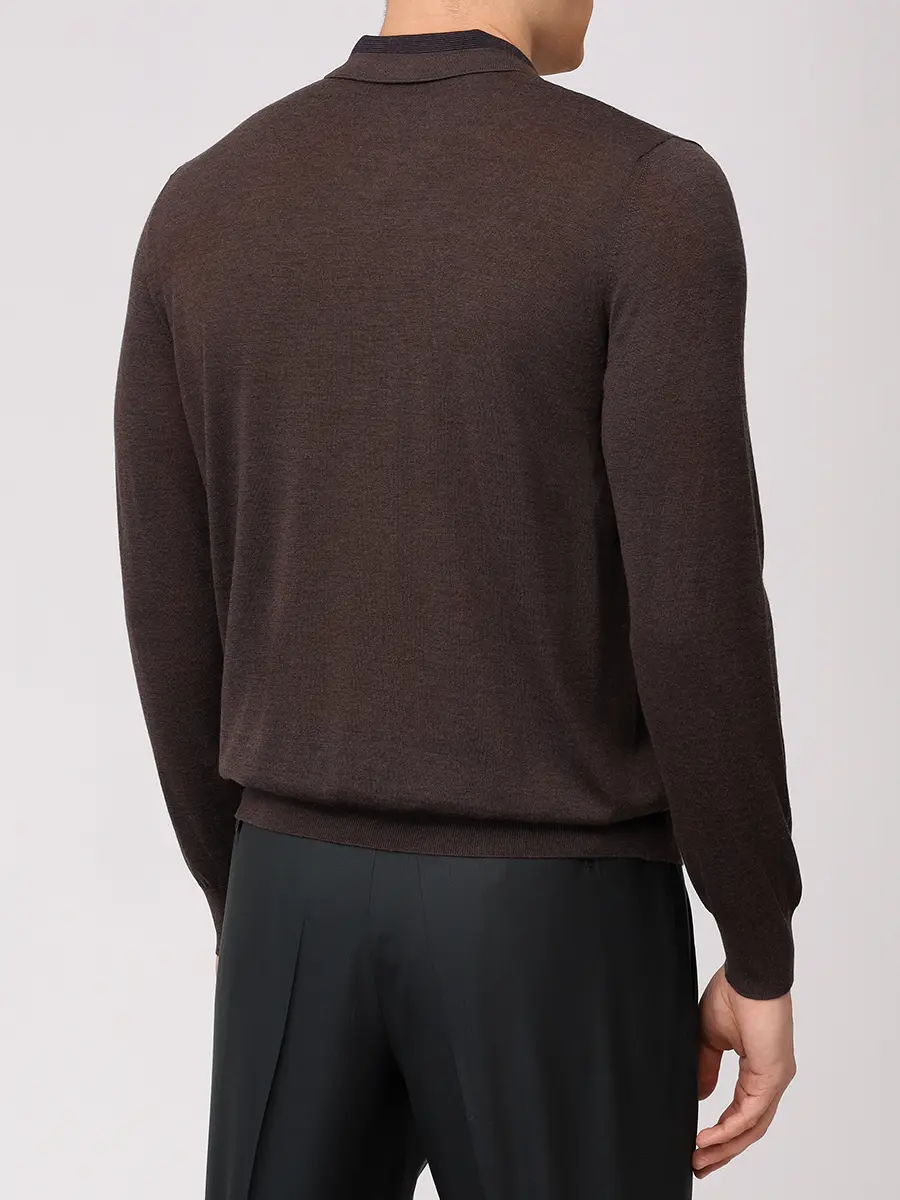 Поло из шерсти и шелка BERTOLO LUXURY MENSWEAR 902477/002517/0397 Темно- Коричневый  Фото 3
