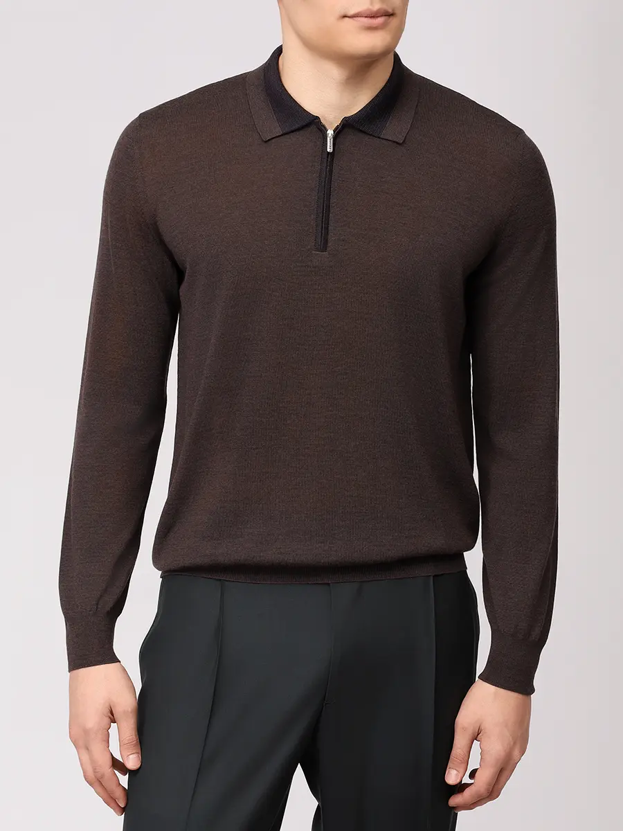 Поло из шерсти и шелка BERTOLO LUXURY MENSWEAR 902477/002517/0397 Темно- Коричневый  Фото 4