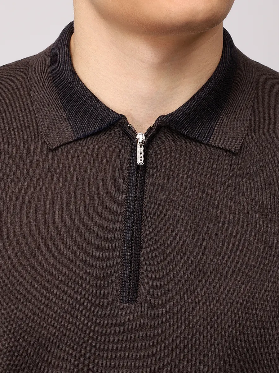 Поло из шерсти и шелка BERTOLO LUXURY MENSWEAR 902477/002517/0397 Темно- Коричневый  Фото 5