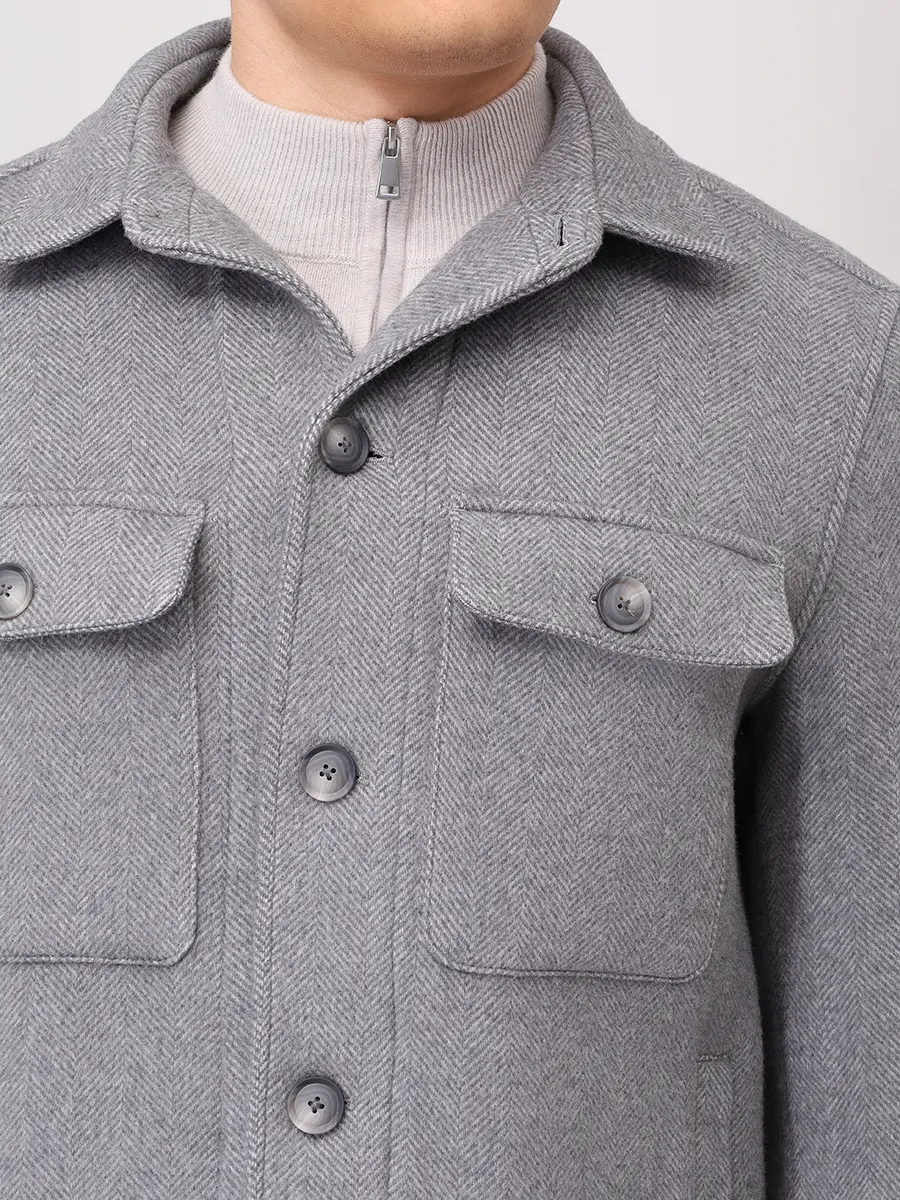 Рубашка Relaxed Fit из шерсти и лиоцелла BOSS 50551691/041 Серый  Фото 5