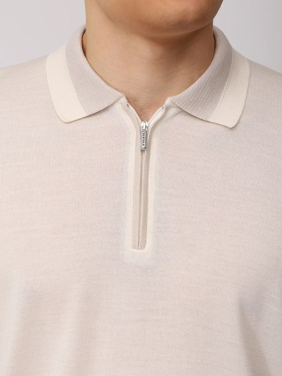 Поло из шерсти и шелка BERTOLO LUXURY MENSWEAR 902477/002517/0042 Кремовый  Фото 5