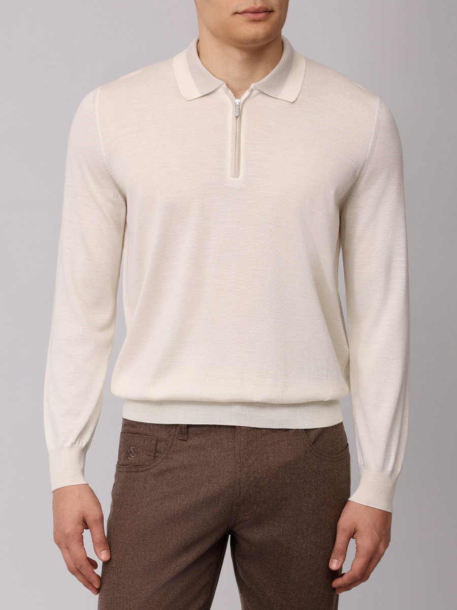 Поло из шерсти и шелка BERTOLO LUXURY MENSWEAR 902477/002517/0042 Кремовый  Фото 4