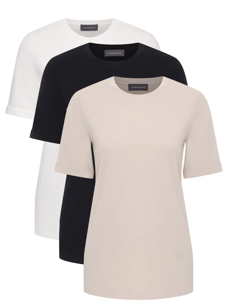 Набор из трех хлопковых футболок LORENA ANTONIAZZI TS24BOX_9999 1001 Бежевый 