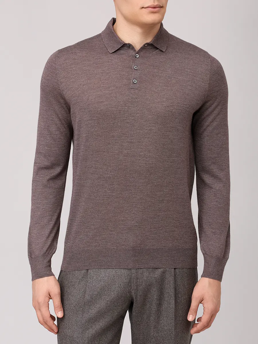 Поло из шерсти и шелка BARBA NAPOLI BU 7000/25250/1539043503/0170 Коричневый  Фото 4