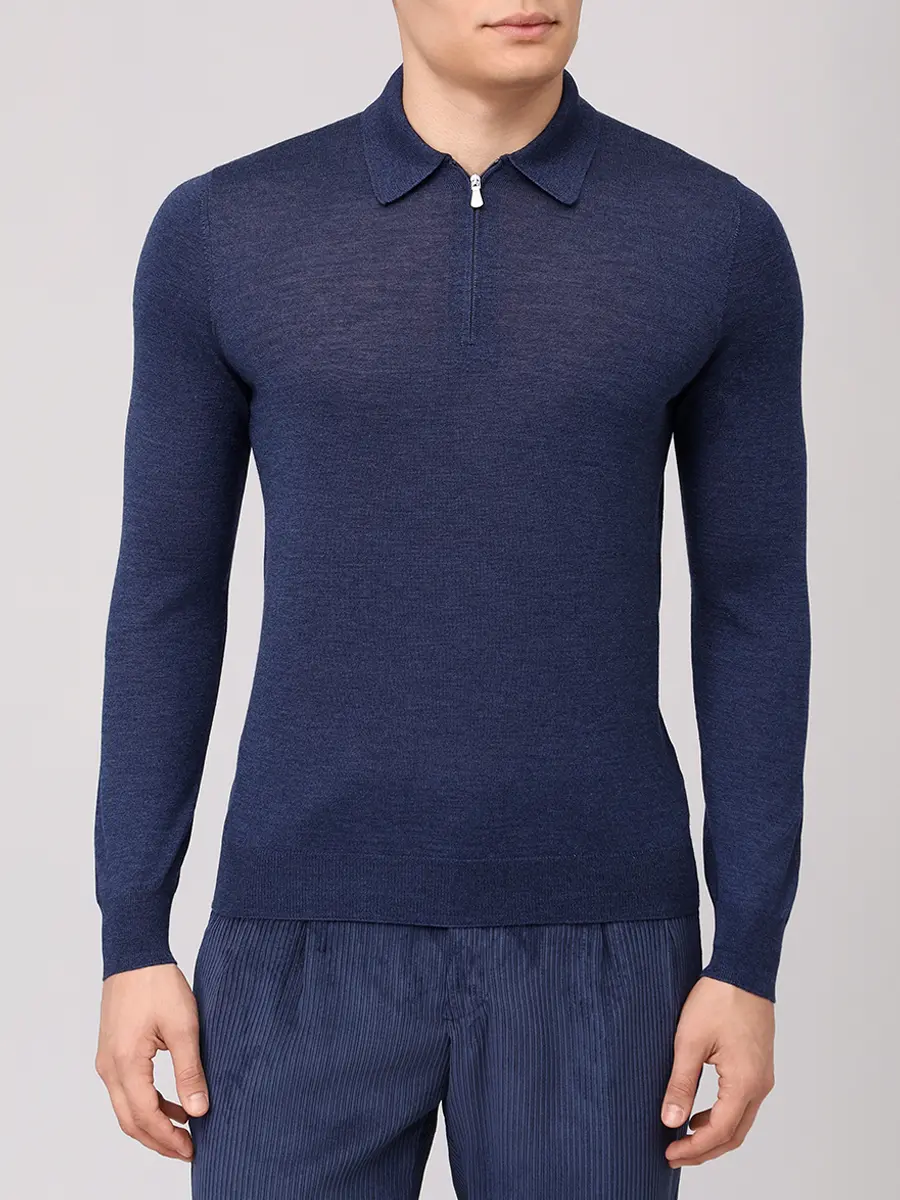 Поло из шерсти и шелка BARBA NAPOLI BU 7000/25245/1319057537/0594 Синий  Фото 4